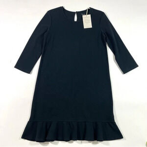 New Garnet Hill Organic Cotton Shift Dress Black Ruffle Hem